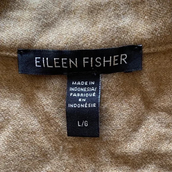 Eileen Fisher Shirt Women Large Tan Wool Chore Long Sleeve Workwear Minimalist - Picture 6 of 10